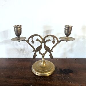 Brass Candelabra Pair Of Peacocks Design Two Arm Candlestick Art Nouveau Vintage